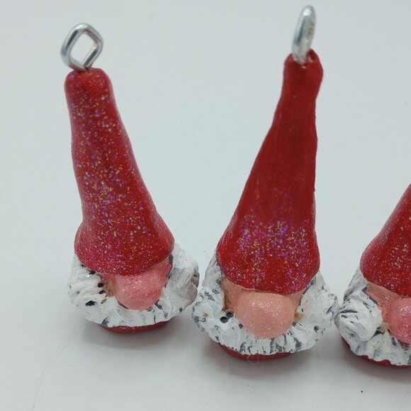 Red on Red Gnome Ornaments Christmas Pendant Handmade Original Folkart Set of 4 - Picture 3 of 8